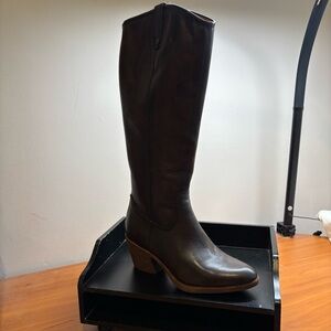Brown Leather Knee-High Boots:New